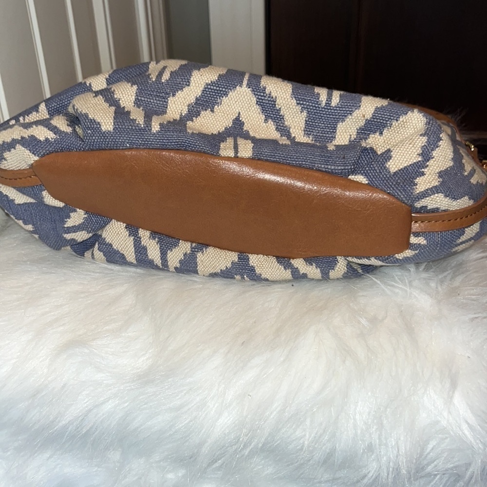 𝅺tommy Hilfiger blue linen-like shoulder bag coastal nautical western boho - Picture 7 of 16